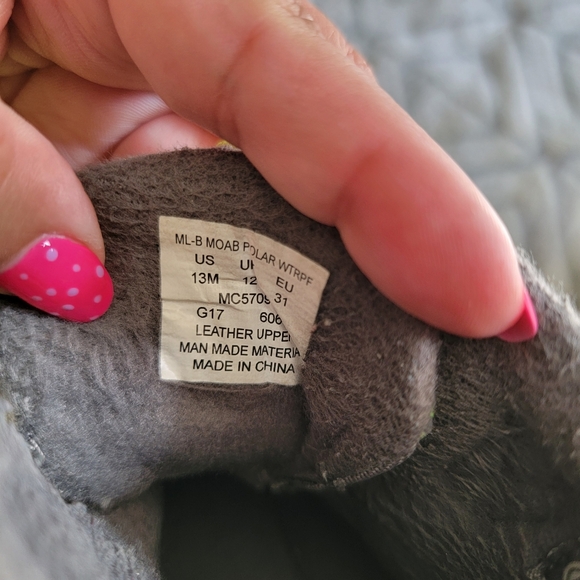 Merrell Moab FST Polar Mid A/C Winter Kids Hiking Boots Gray & Green Size 13M - Picture 2 of 8